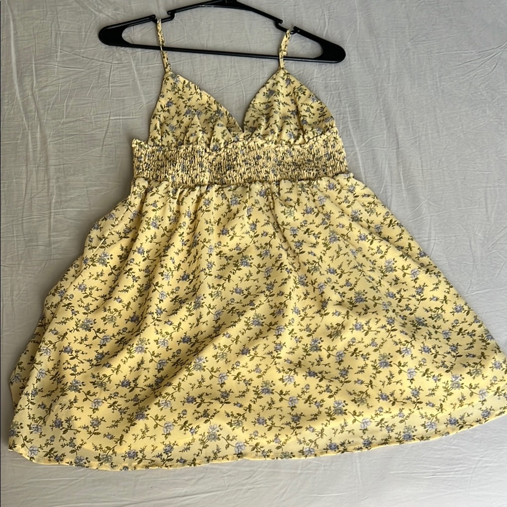 Yellow Floral Spaghetti Strap Dress